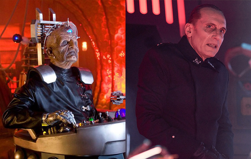 Split screen of Davros before and after his recent visual change to remove the Disabled villain trope.