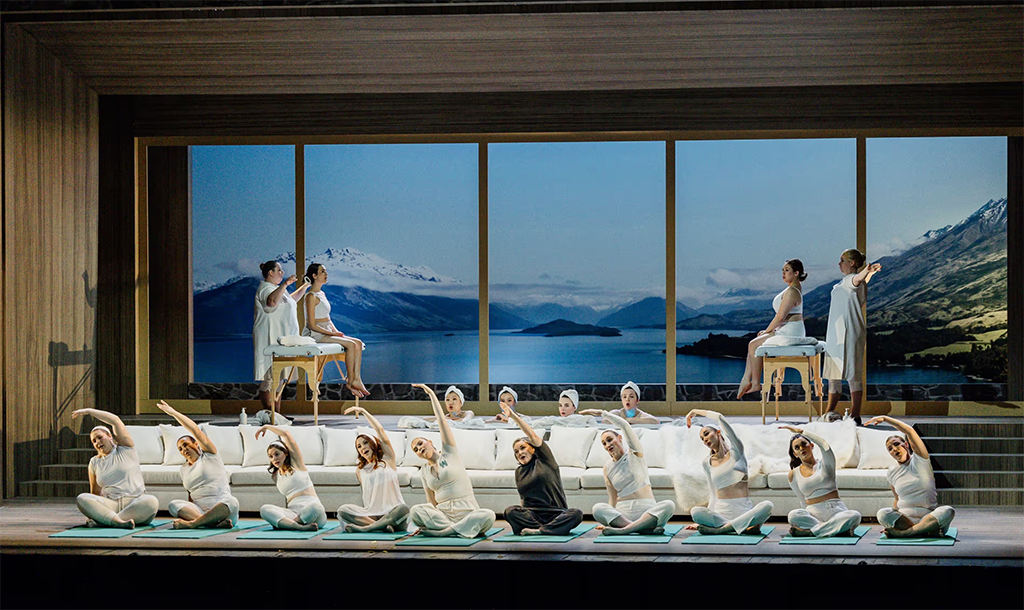 A seated performance by a group of artists as part of New Zealand's Opera.