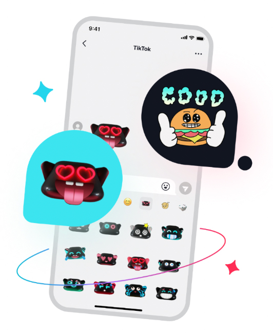 A TikTok messaging screen with the stickers highlighted.