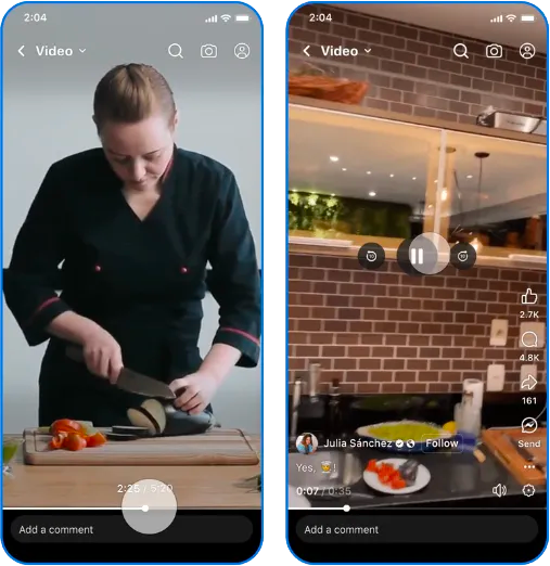 The interface of Facebook's new vertical video display.